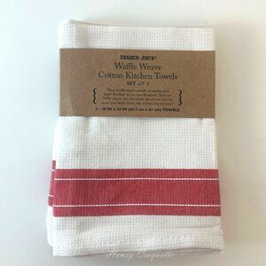 Trader Joe’s Red Waffle Weave Cotton Kitchen Towels Set Of 3